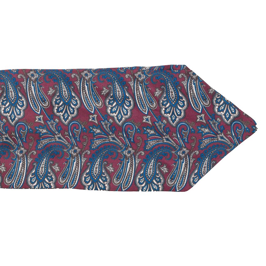 Red Silk Cravat with Teal design