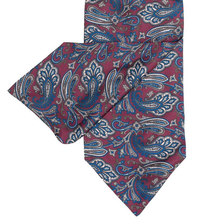 Red Silk Cravat with Teal design