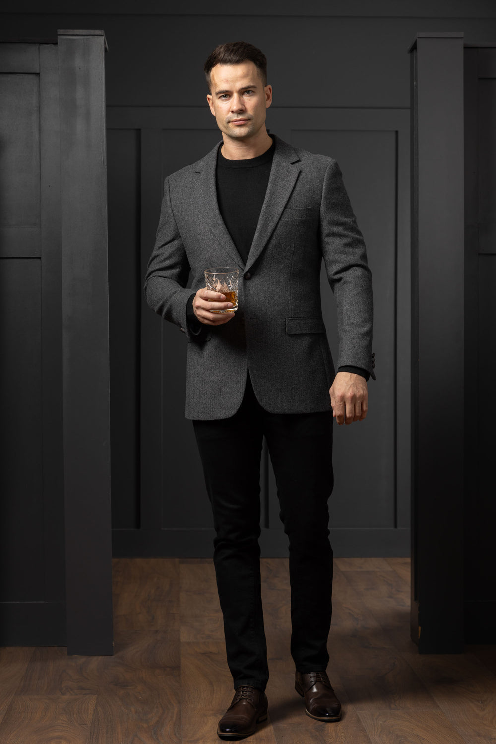 Heaney Grey Herringbone Slim Fit Tweed Jacket & Blazer