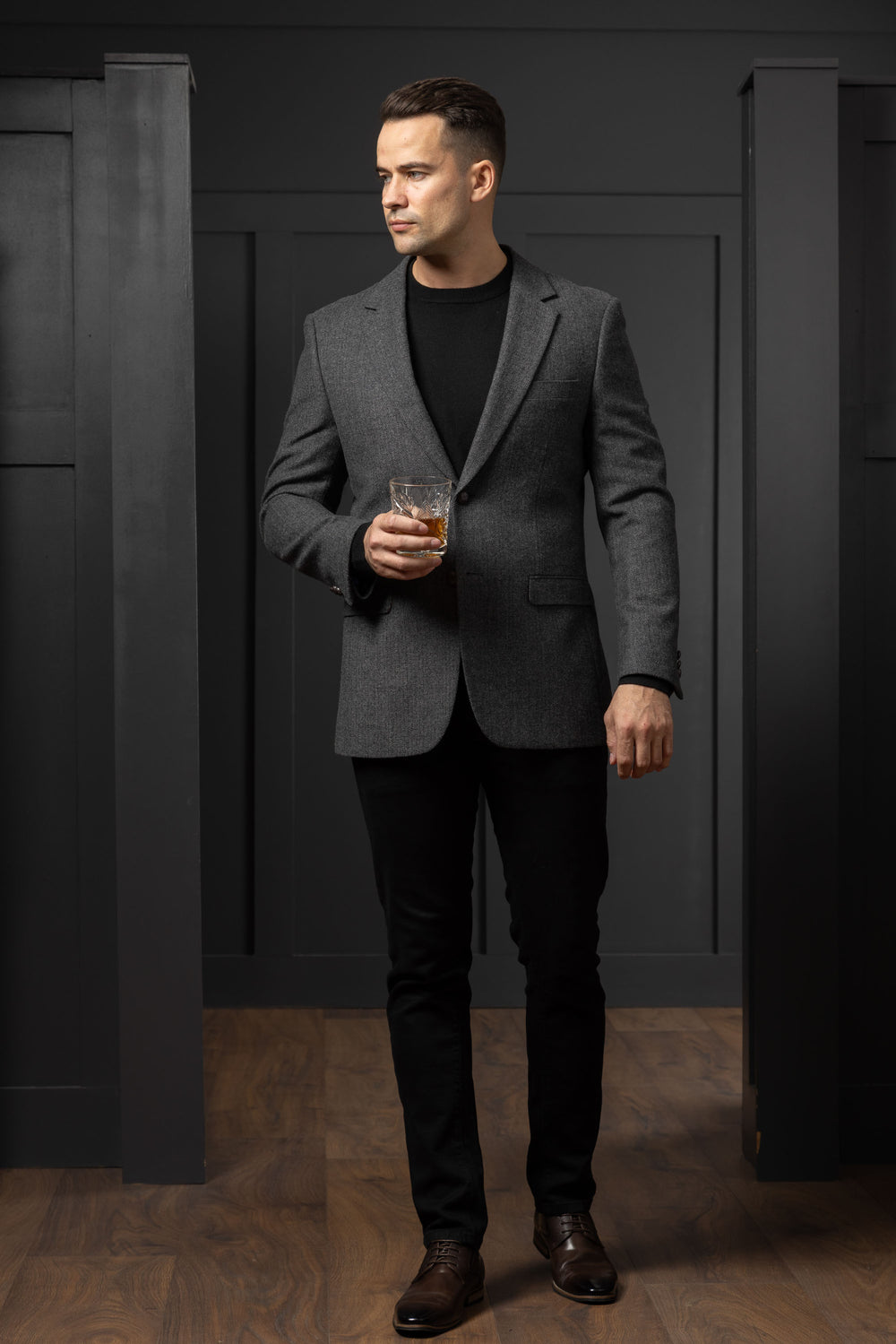 Heaney Grey Herringbone Slim Fit Tweed Jacket & Blazer