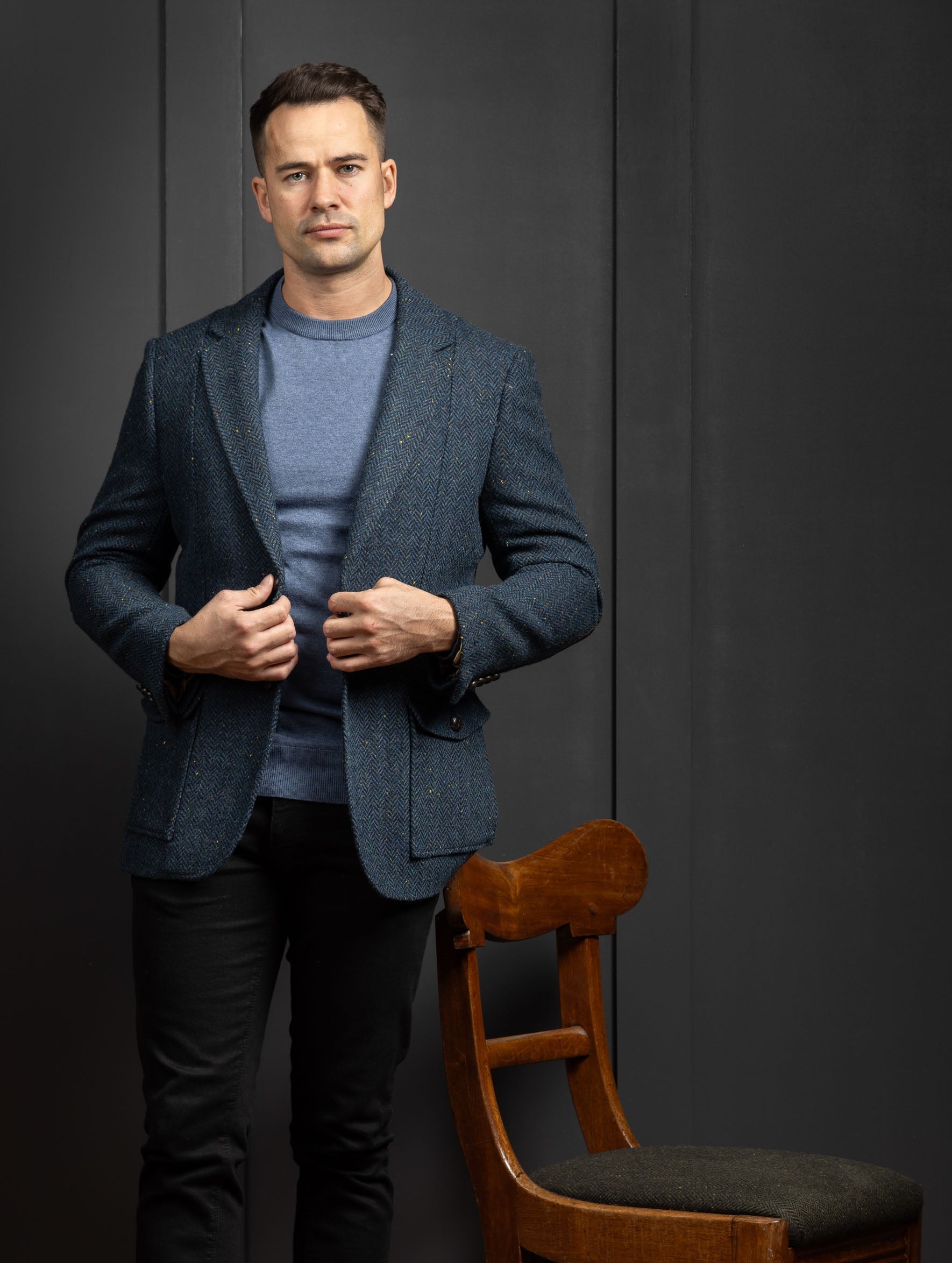 Blue Herringbone Tweed Blazer - Men's Luxury Sports Coat – Celtic