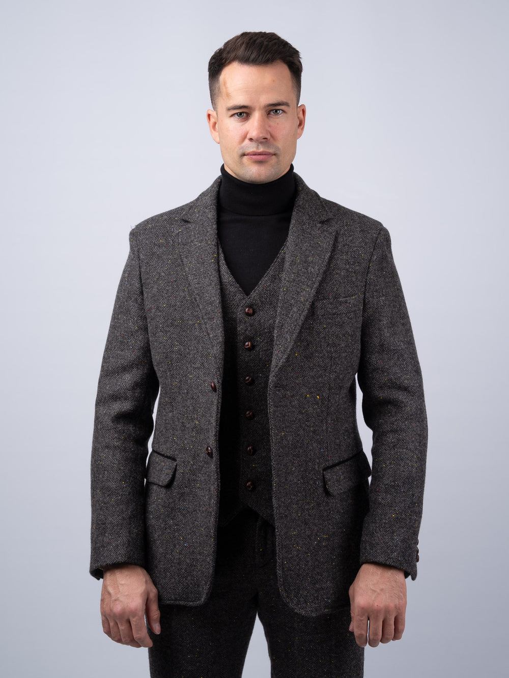 Smoke Herringbone Tweed Jacket with Moleskin Trim — Available to Preorder Now
