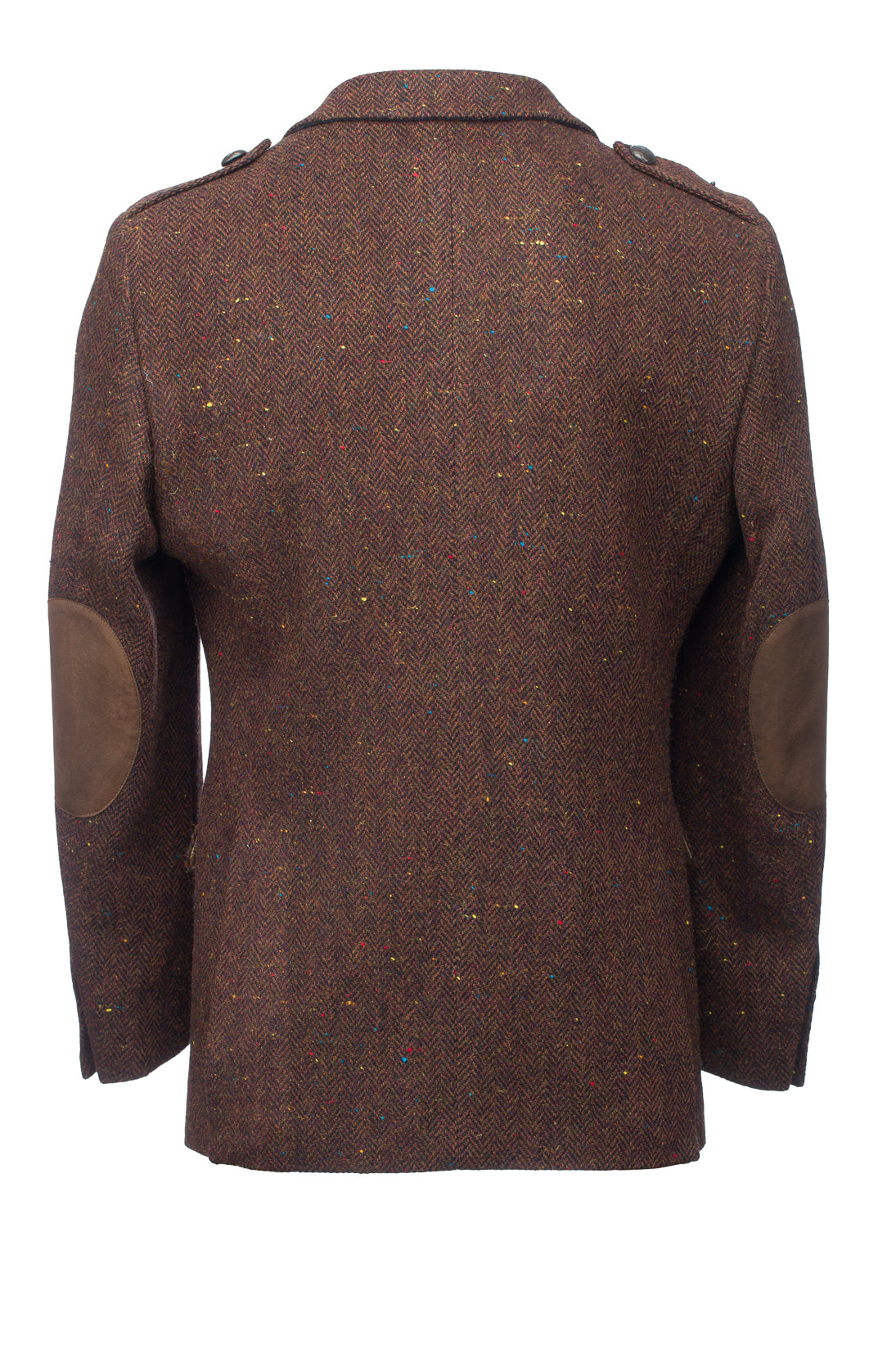 Brown Herringbone Tweed Jacket with Moleskin Trim - Men's Tweed