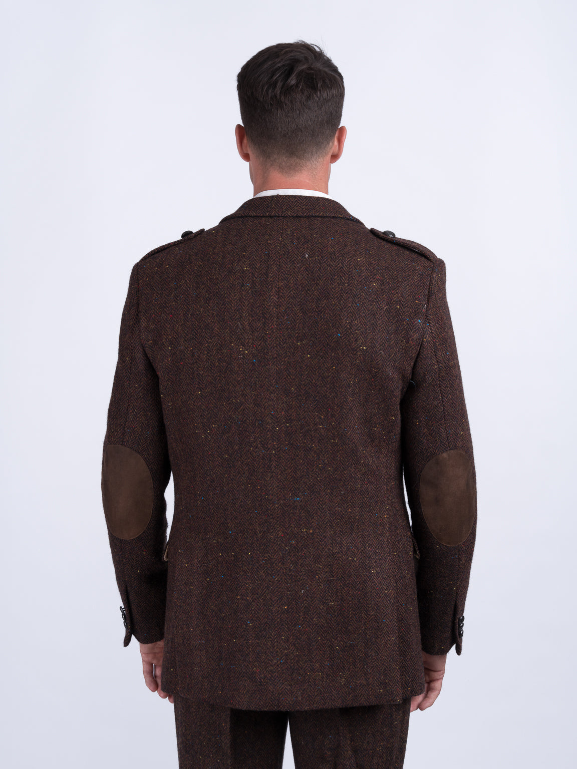 Brown Herringbone Tweed Jacket with Moleskin Trim - Men's Tweed