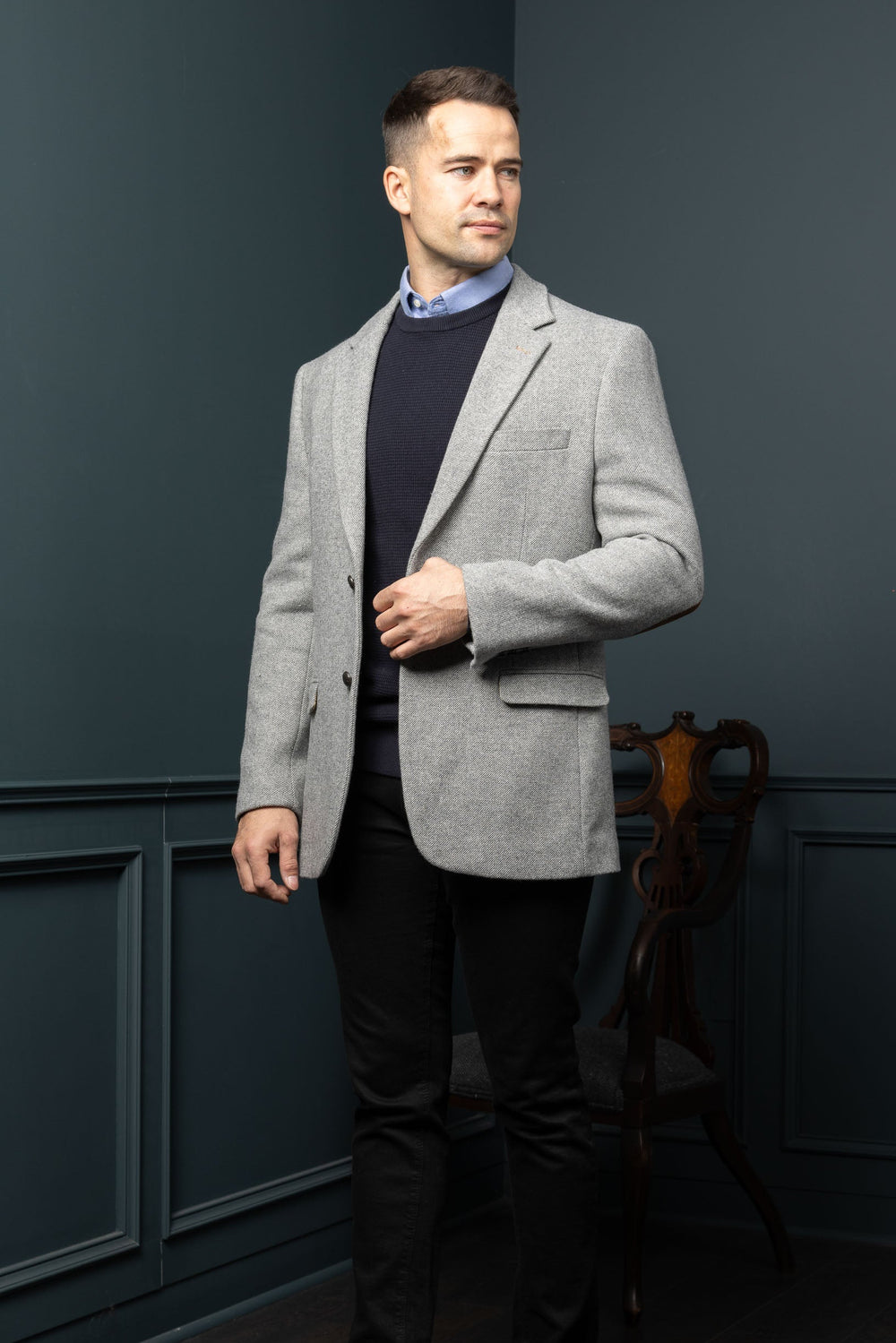 Muireann Light Grey Classic Fit Tweed Jacket and Blazer