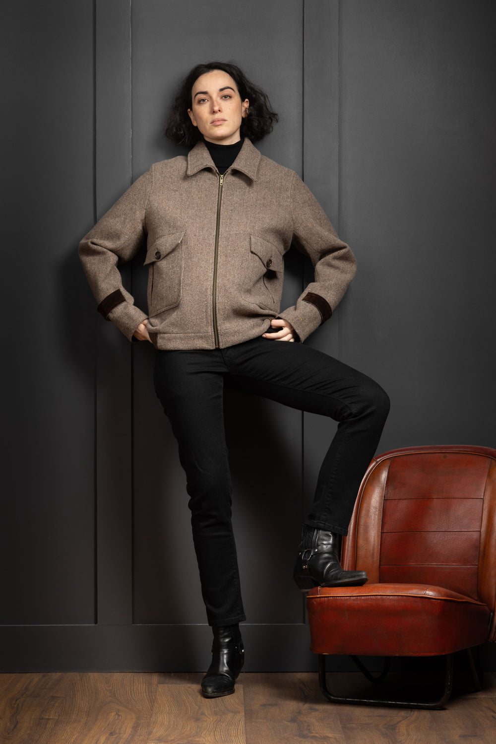 Women's Fawn Tweed Aviator Jacket