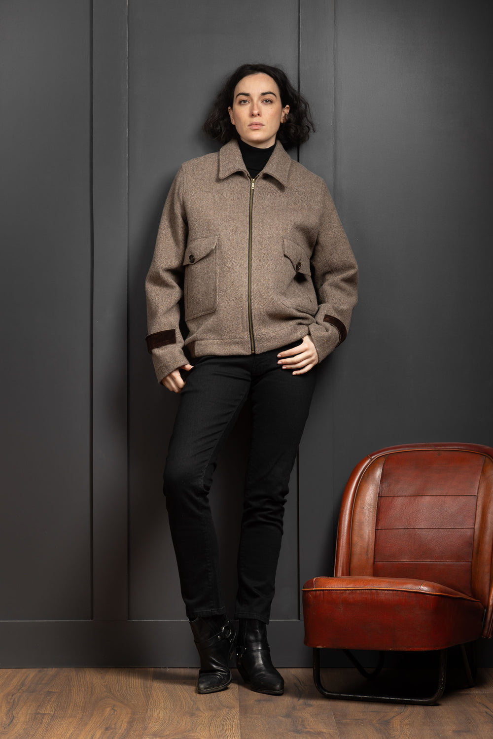 Women's Fawn Tweed Aviator Jacket