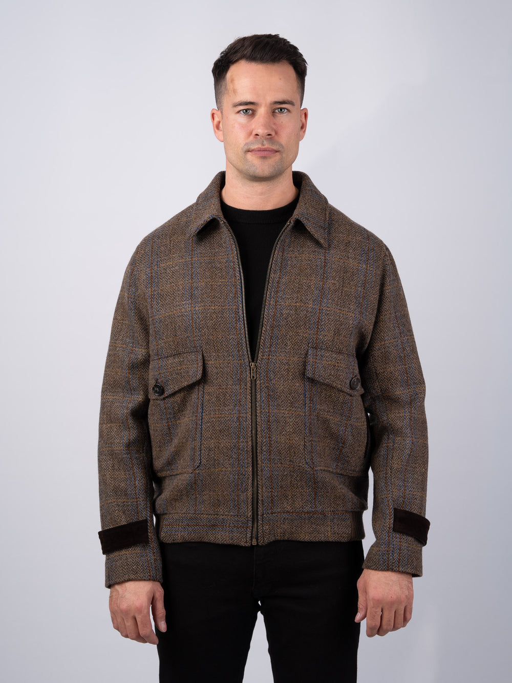 Men's Brown Hunting Tweed Aviator Jacket