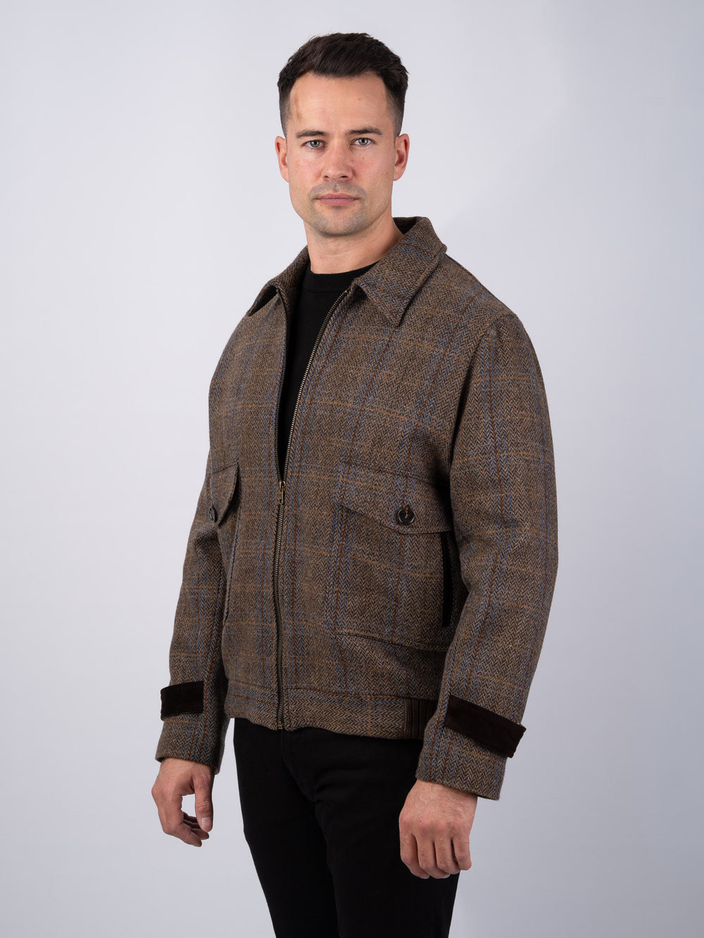 Men's Brown Hunting Tweed Aviator Jacket