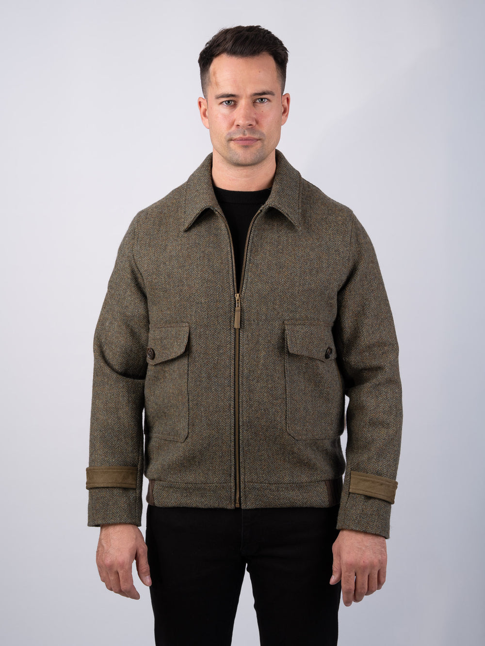 Moss Green Tweed Aviator Jacket