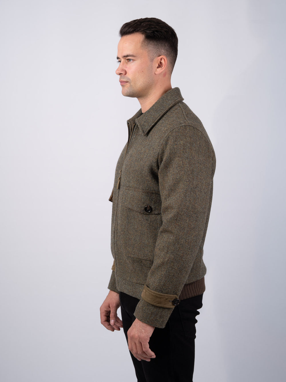 Moss Green Tweed Aviator Jacket