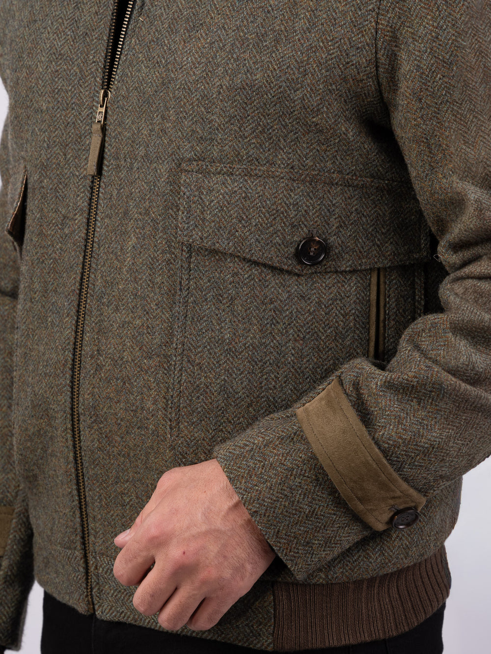 Moss Green Tweed Aviator Jacket