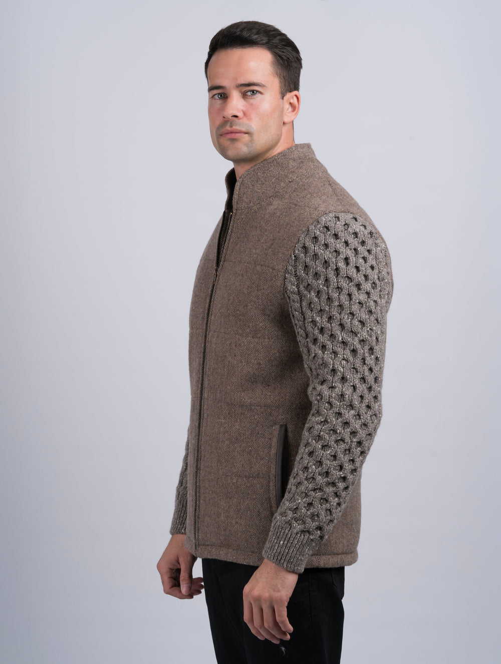 Fawn Shackleton Jacket With Rocky Road Cable Knit Sleeve