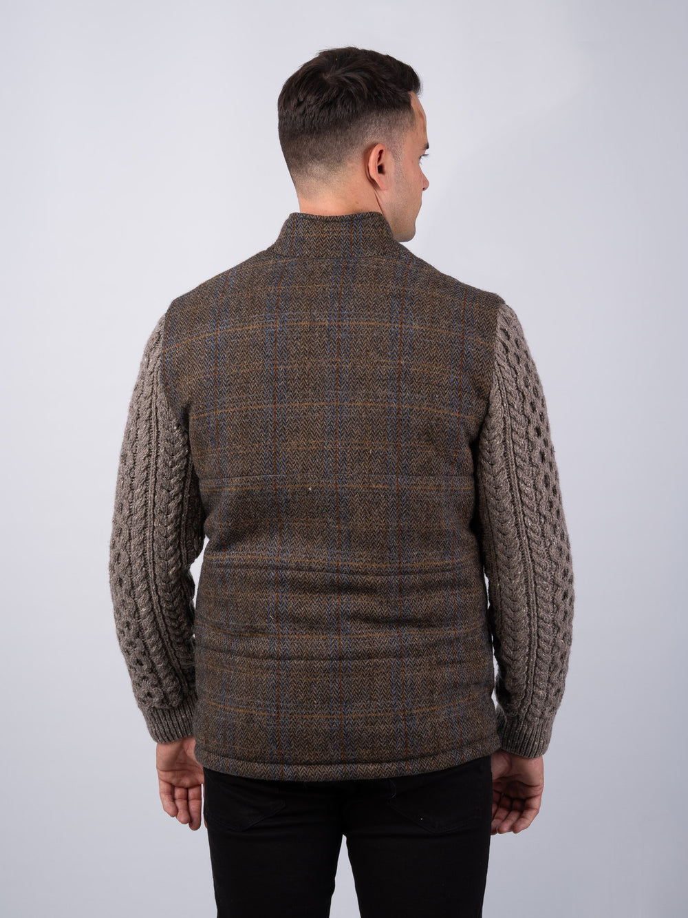 Horse Brown Shackleton Jacket with Rocky Road Cable Knit Sleeve