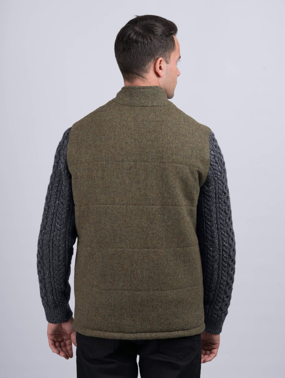 Moss Green Shackleton Jacket With Charcoal Cable Knit Sleeve