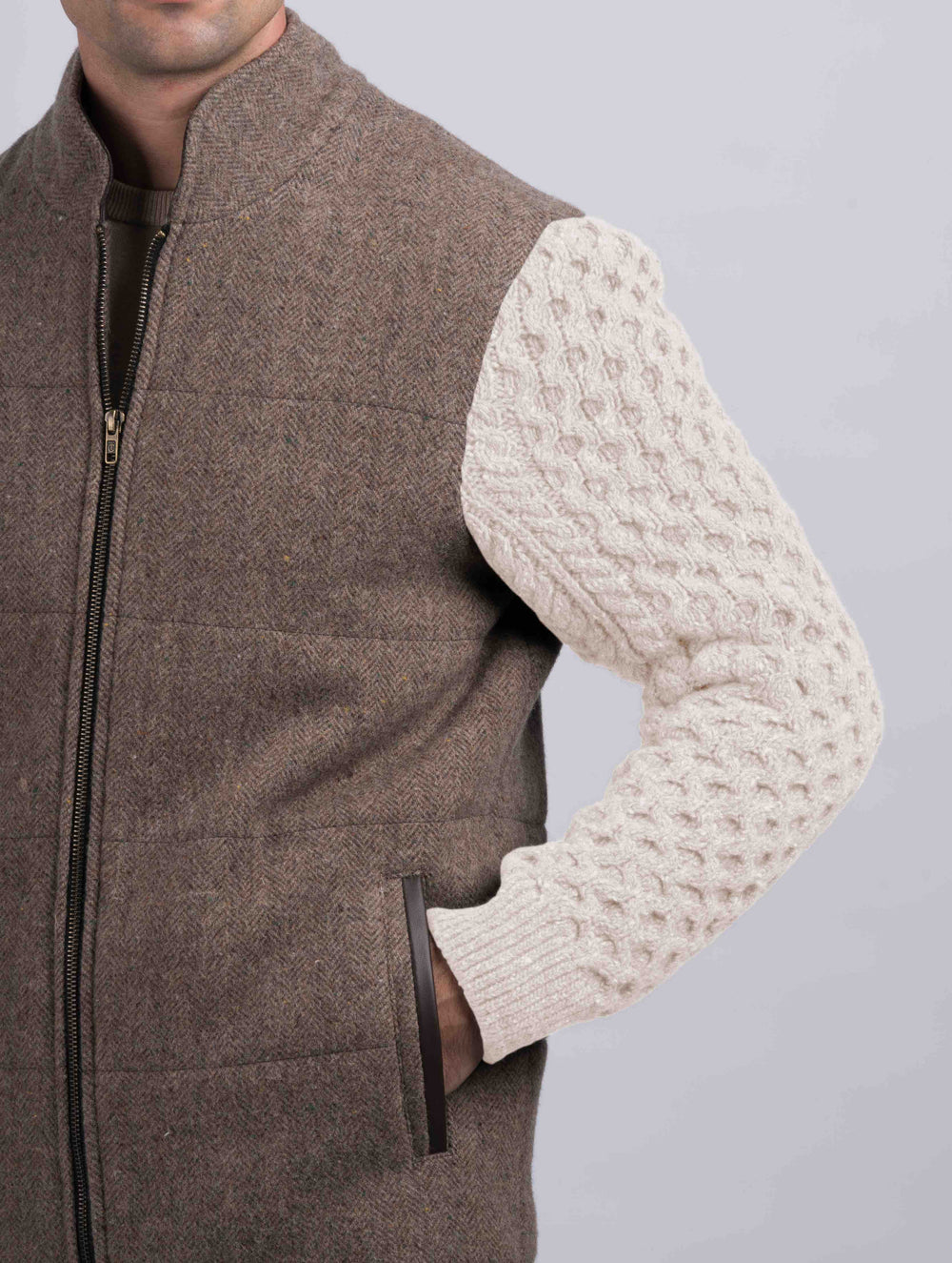 Fawn Shackleton Jacket With Natural Cable Knit Sleeve