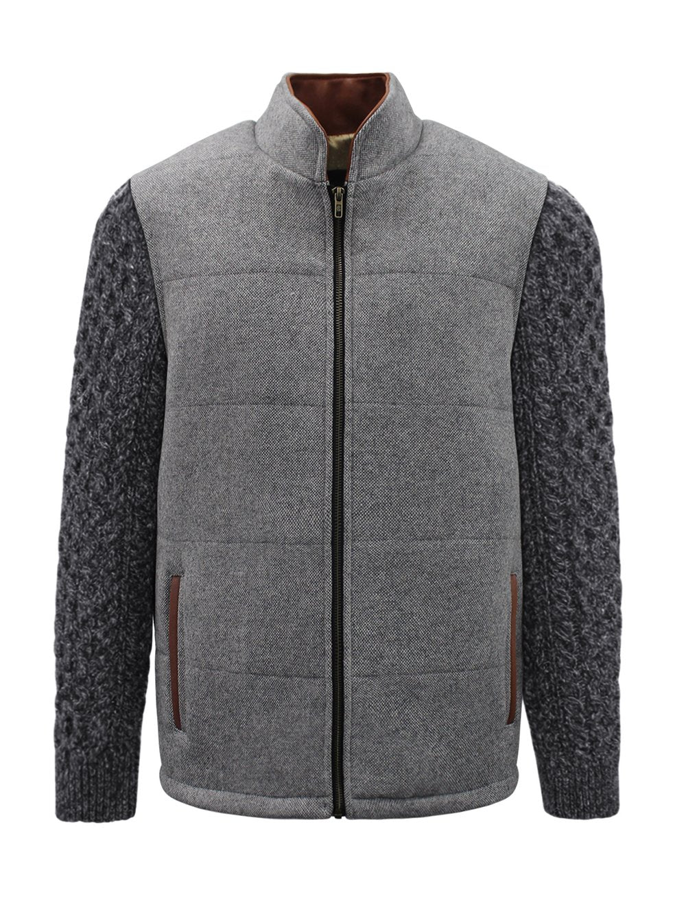 Veste gris clair avec manches en tricot torsadé anthracite