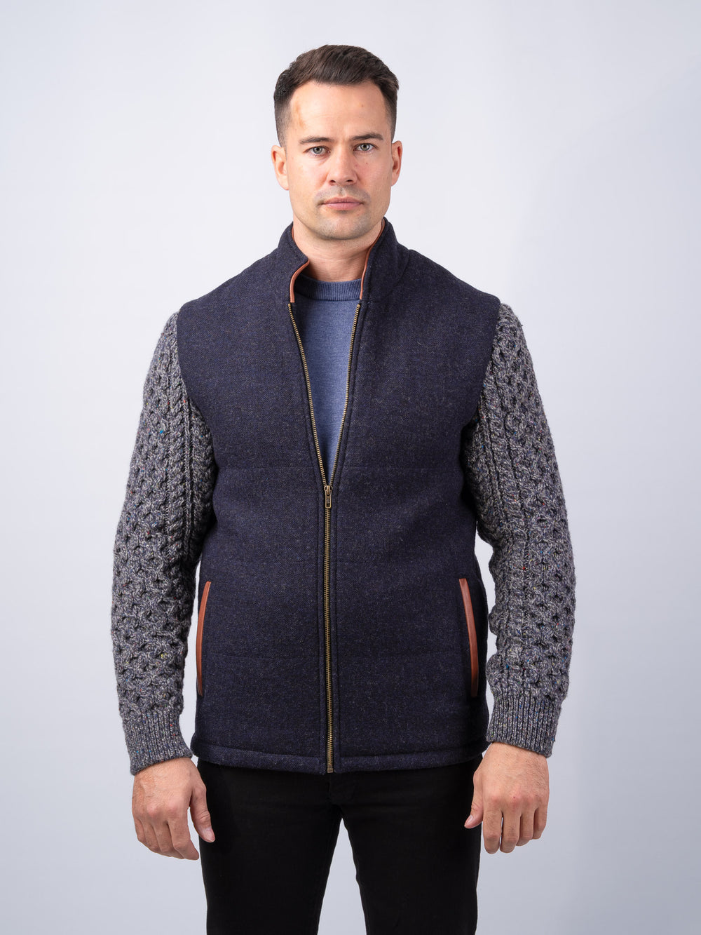 Navy Shackleton Jacket with Marl Navy Cable Knit Sleeve