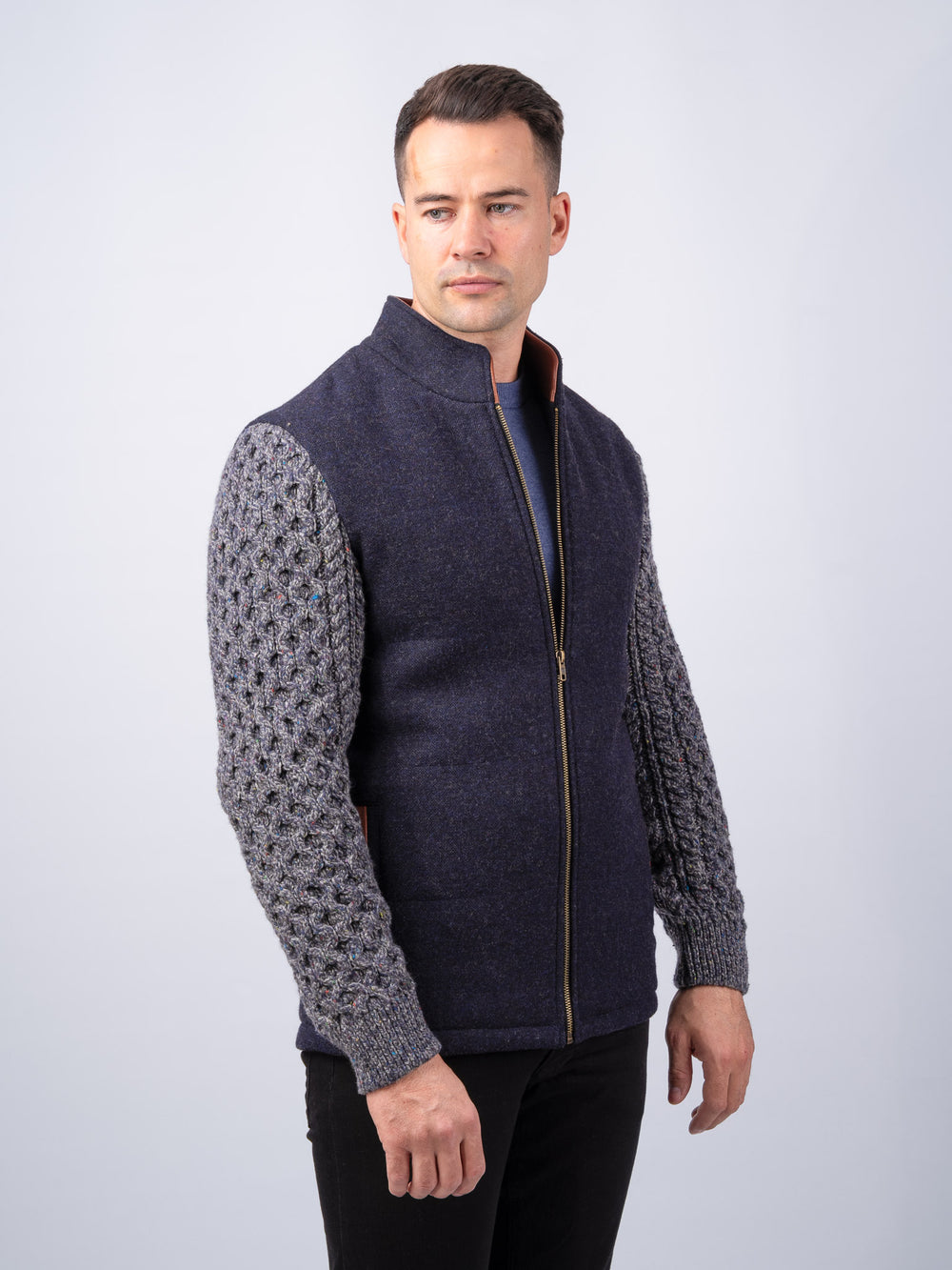Navy Shackleton Jacket with Marl Navy Cable Knit Sleeve
