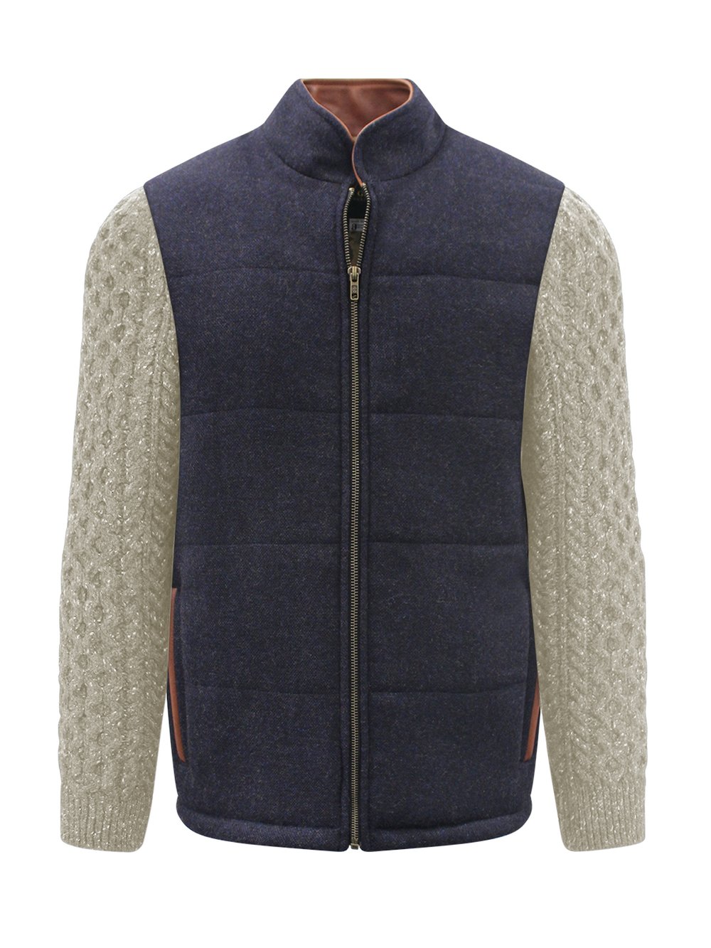 Marineblaue Shackleton-Jacke mit natürlichen Zopfmuster-Ärmeln