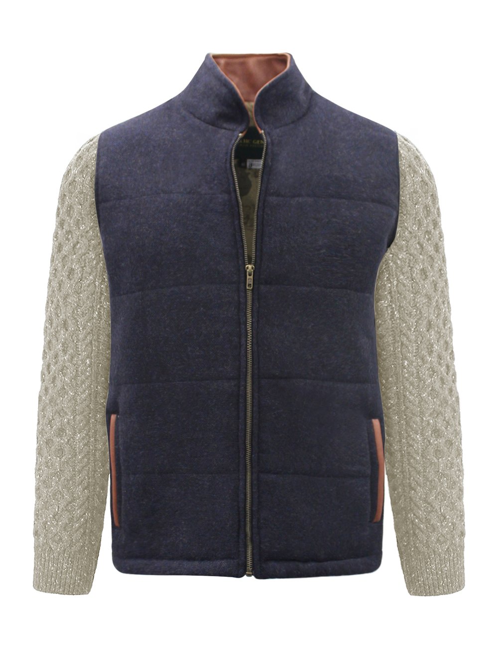 Marineblaue Shackleton-Jacke mit natürlichen Zopfmuster-Ärmeln