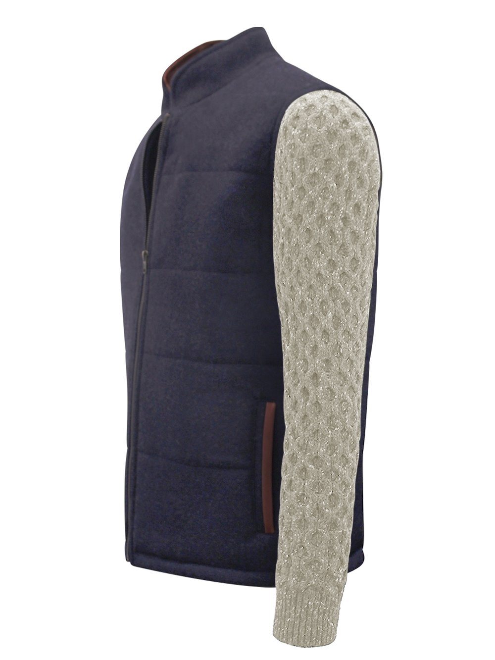 Marineblaue Shackleton-Jacke mit natürlichen Zopfmuster-Ärmeln