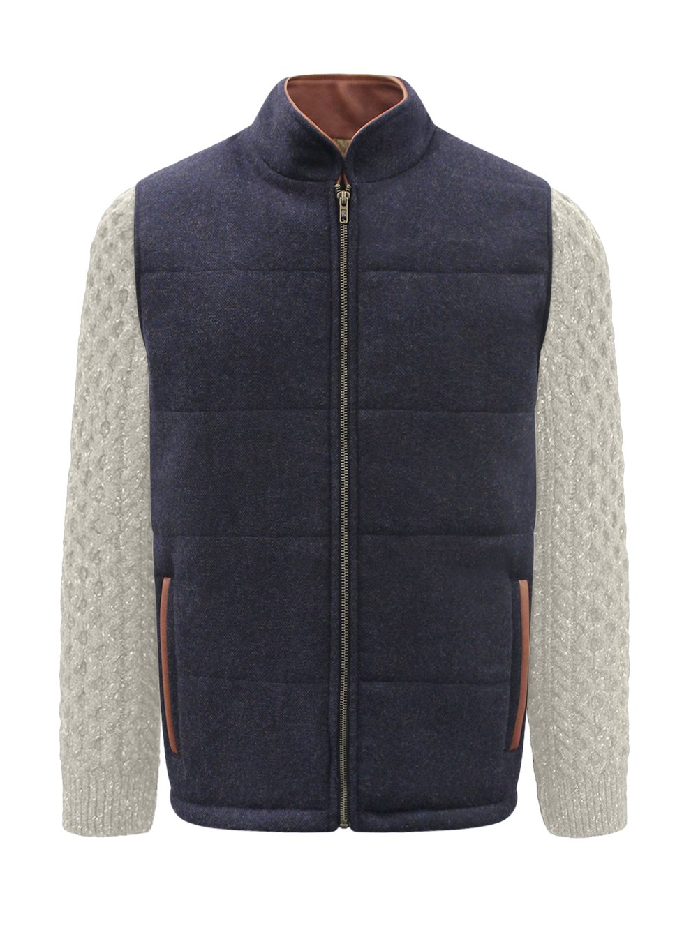 Marineblaue Shackleton-Jacke mit natürlichen Zopfmuster-Ärmeln