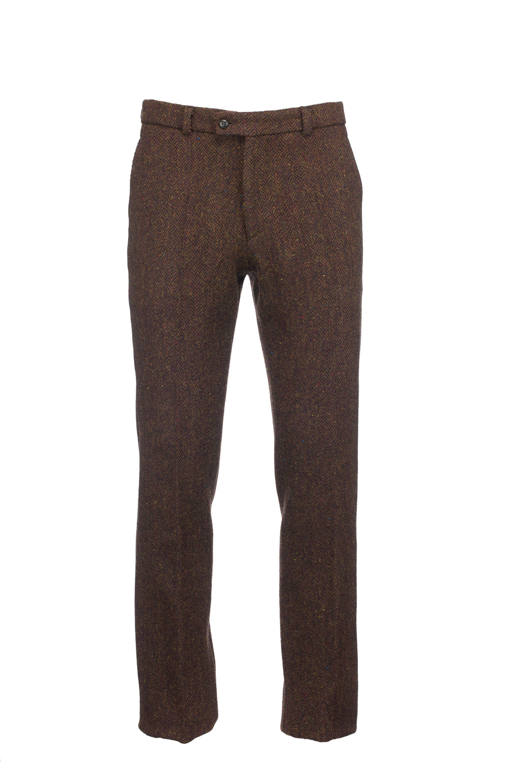 Pantalon en tweed à chevrons marron pour homme
