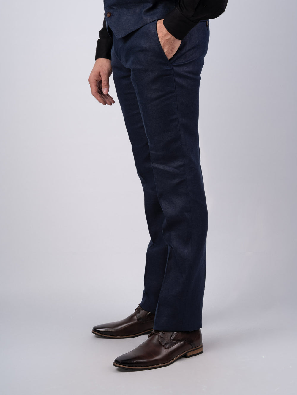 Mens Navy Irish Linen Trousers & Pants