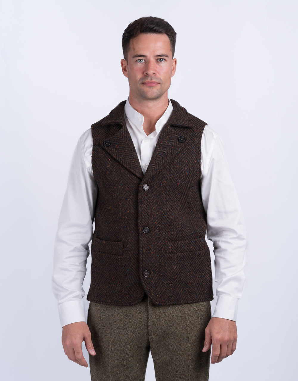 Man Of Aran Bog Brown Tweed Waistcoat & Vest