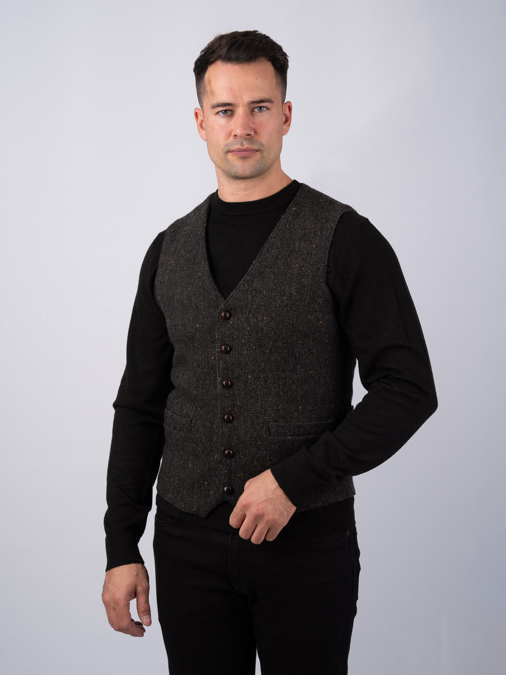 Oscar Wilde Brown Hopsack Tweed Waistcoat & Vest