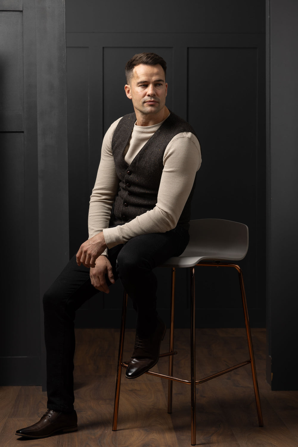 Oscar Wilde Brown Hopsack Tweed Waistcoat & Vest