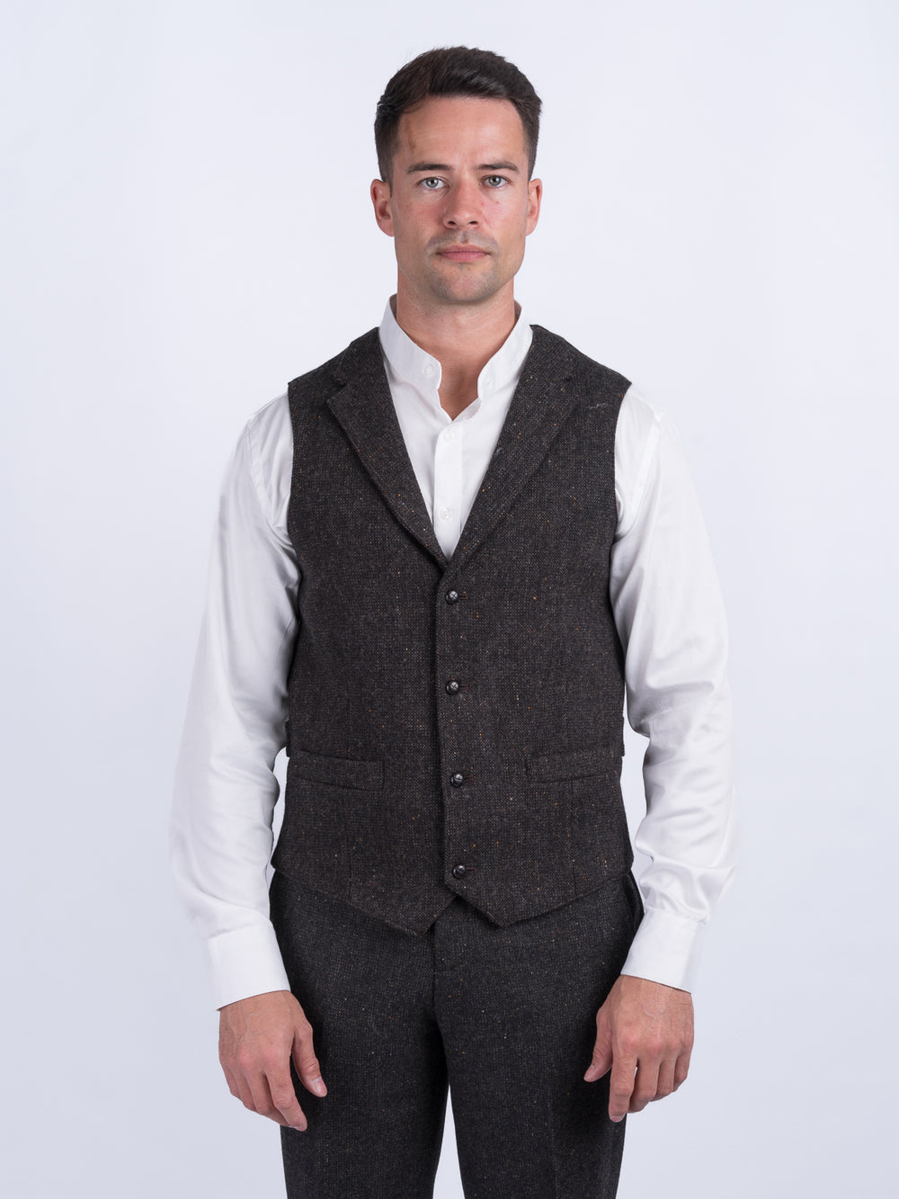 Gilet et gilet en tweed Hopsack marron Oscar Wilde avec revers