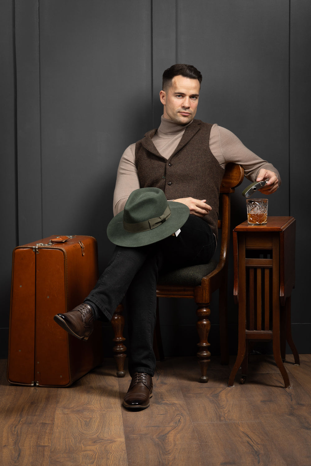 Gilet marron en grain d'orge Burns avec revers