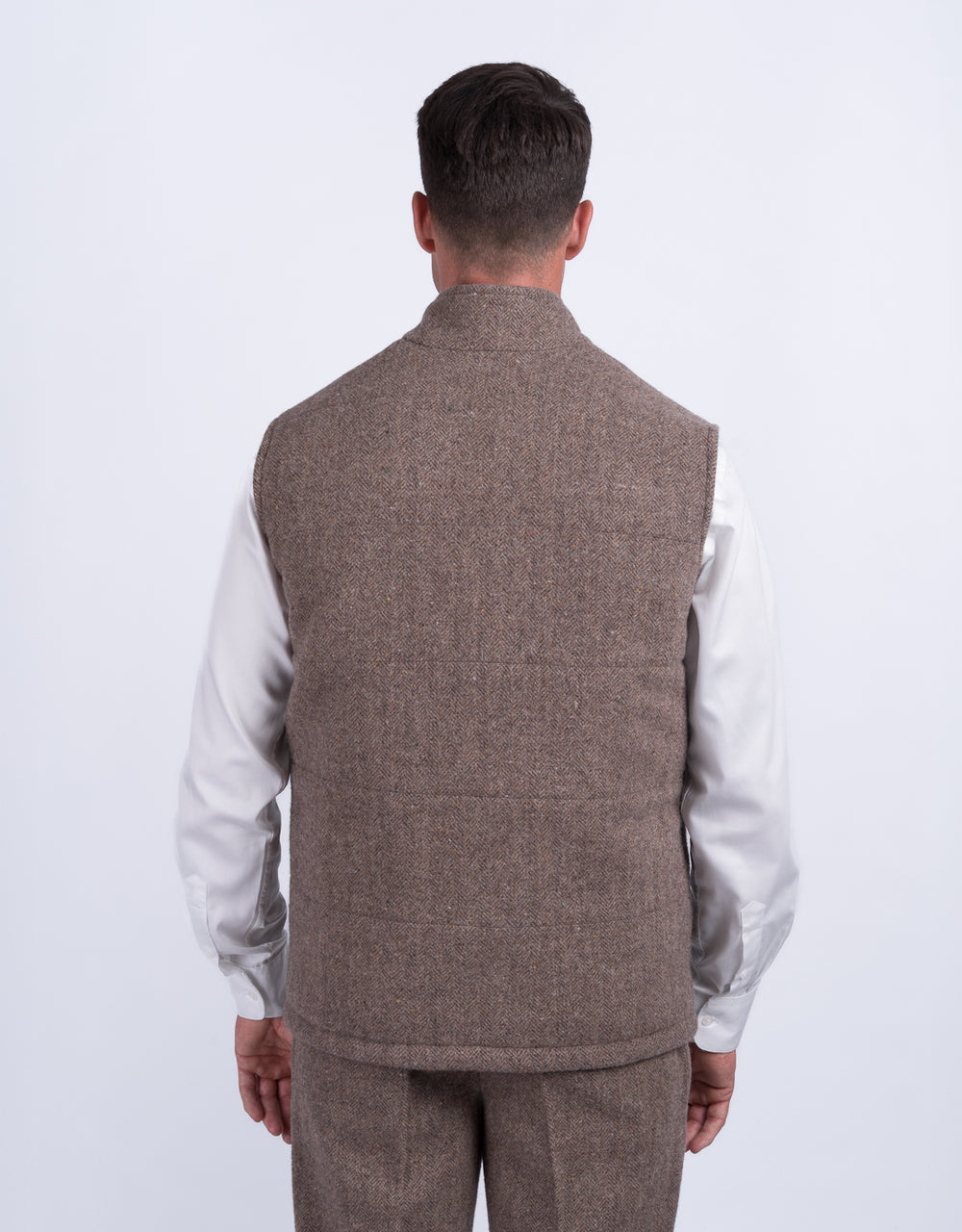 Fawn Tweed Bodywarmer with Leather Trims