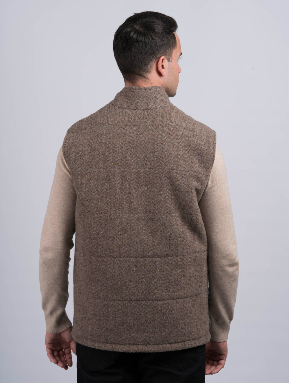 Fawn Tweed Bodywarmer with Leather Trims