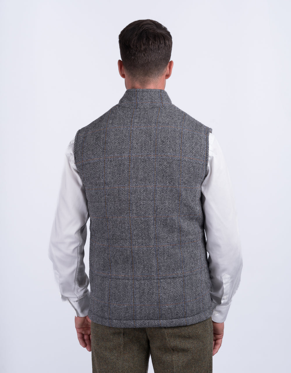 Grey Hunting Tweed Bodywarmer with Leather Trims