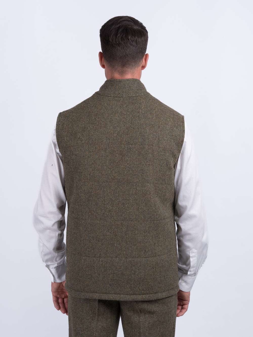 Moss Green Tweed Bodywarmer with Leather Trims