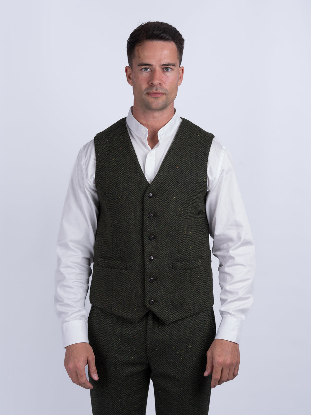 Gilet et gilet en tweed à chevrons vert McDonagh
