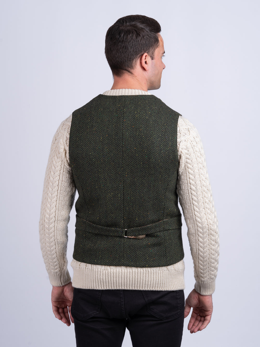 Pearse Green Herringbone Tweed Wool Waistcoat & Vest