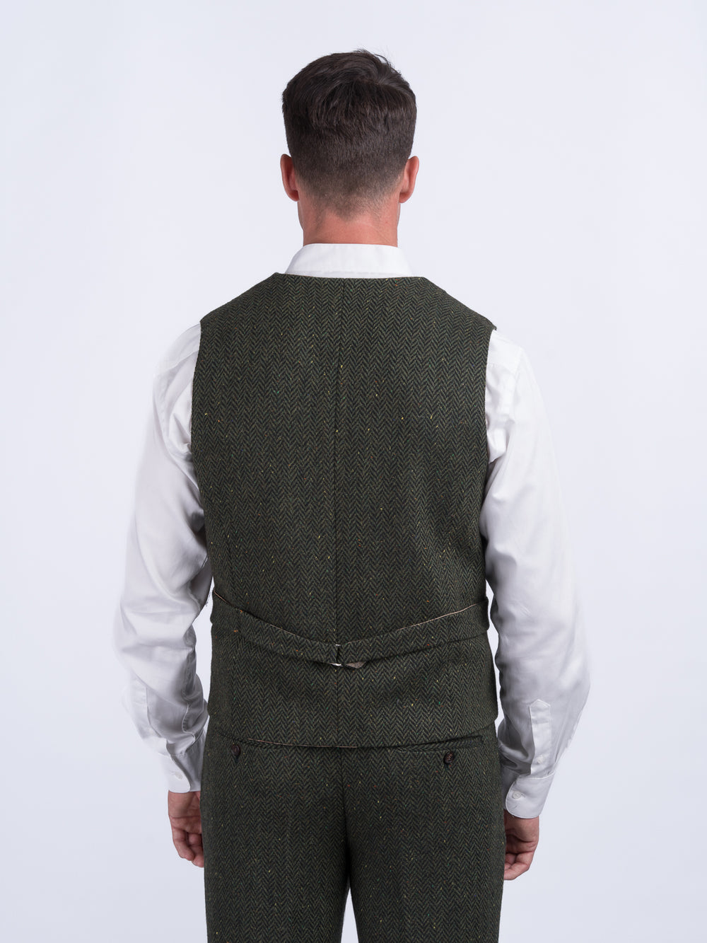 Pearse Green Herringbone Tweed Wool Waistcoat & Vest