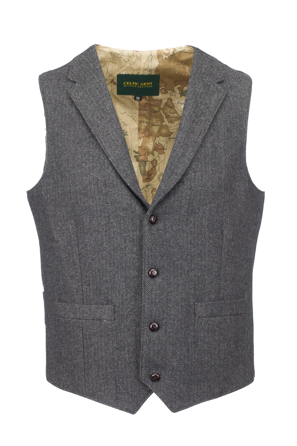 Behan Grey Herringbone Tweed Waistcoat & Vest with Revere