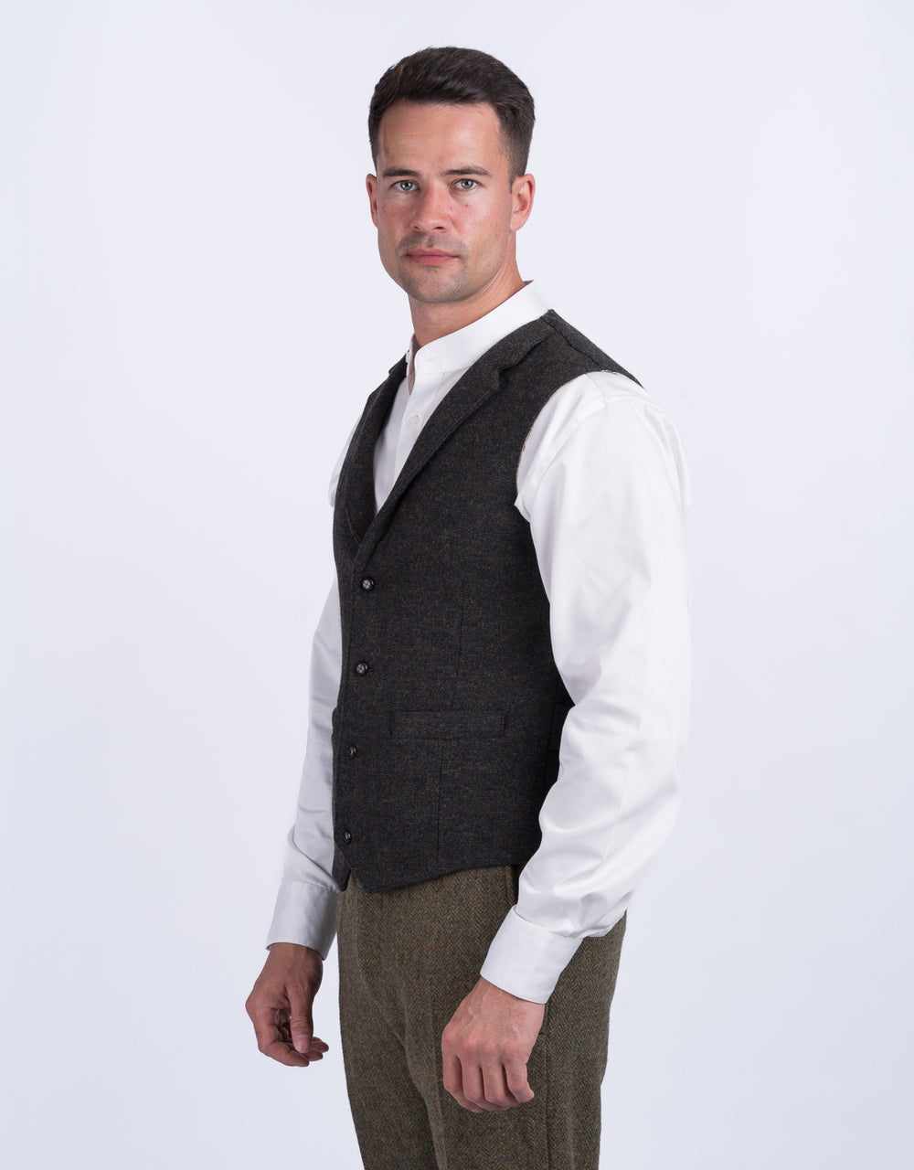 Light Green Tweed Waistcoat & Vest With Revere