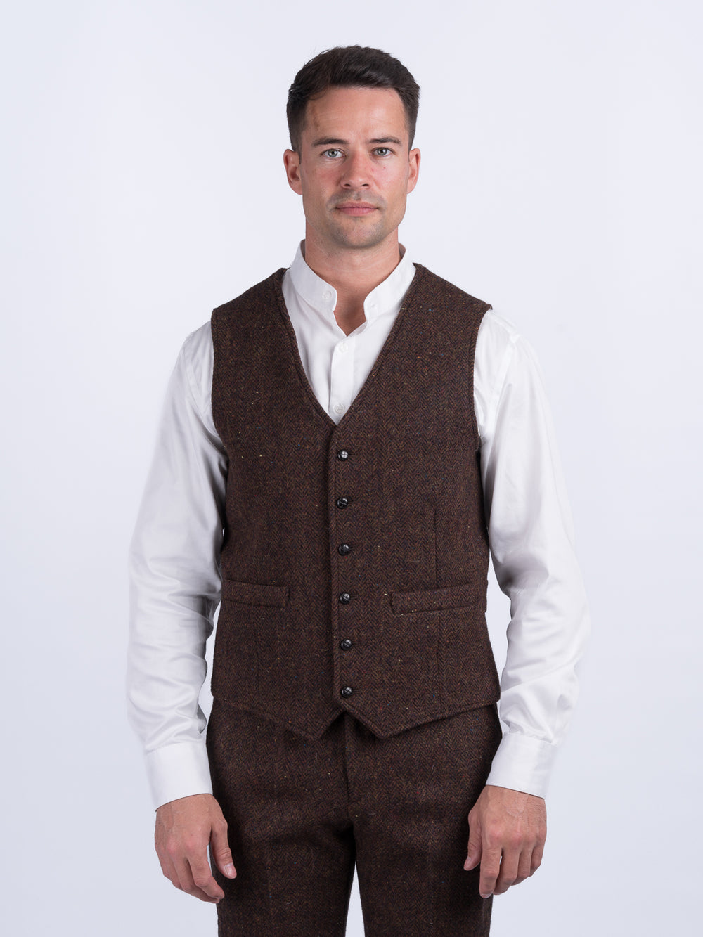 O'Brien Brown Herringbone Tweed Waistcoat & Vest