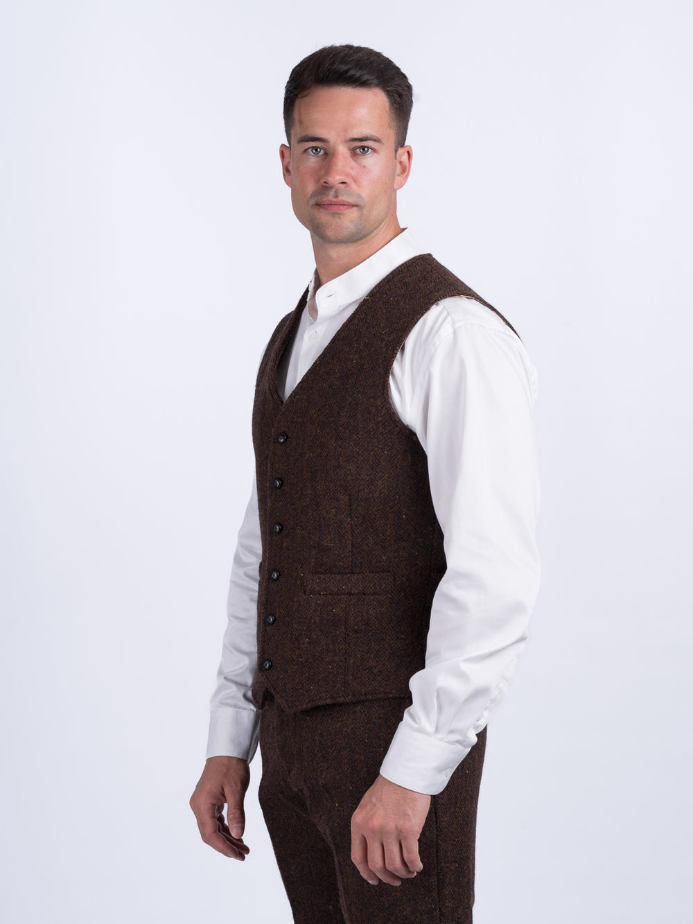 O'Brien Brown Herringbone Tweed Waistcoat & Vest