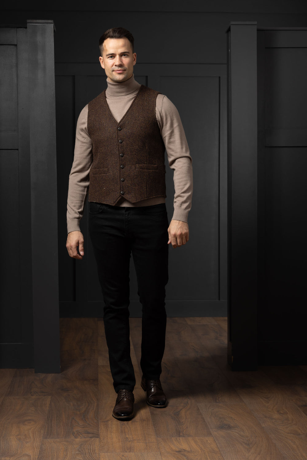 O'Brien Brown Herringbone Tweed Waistcoat & Vest