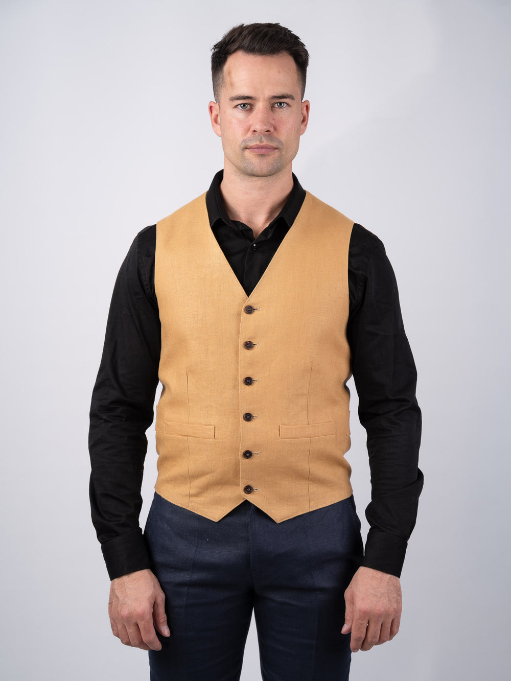 Mens Caramel Linen Waistcoat & Vest