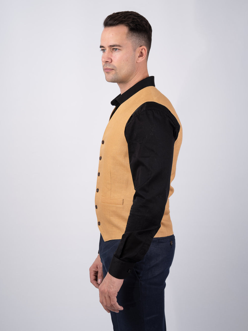 Mens Caramel Linen Waistcoat & Vest