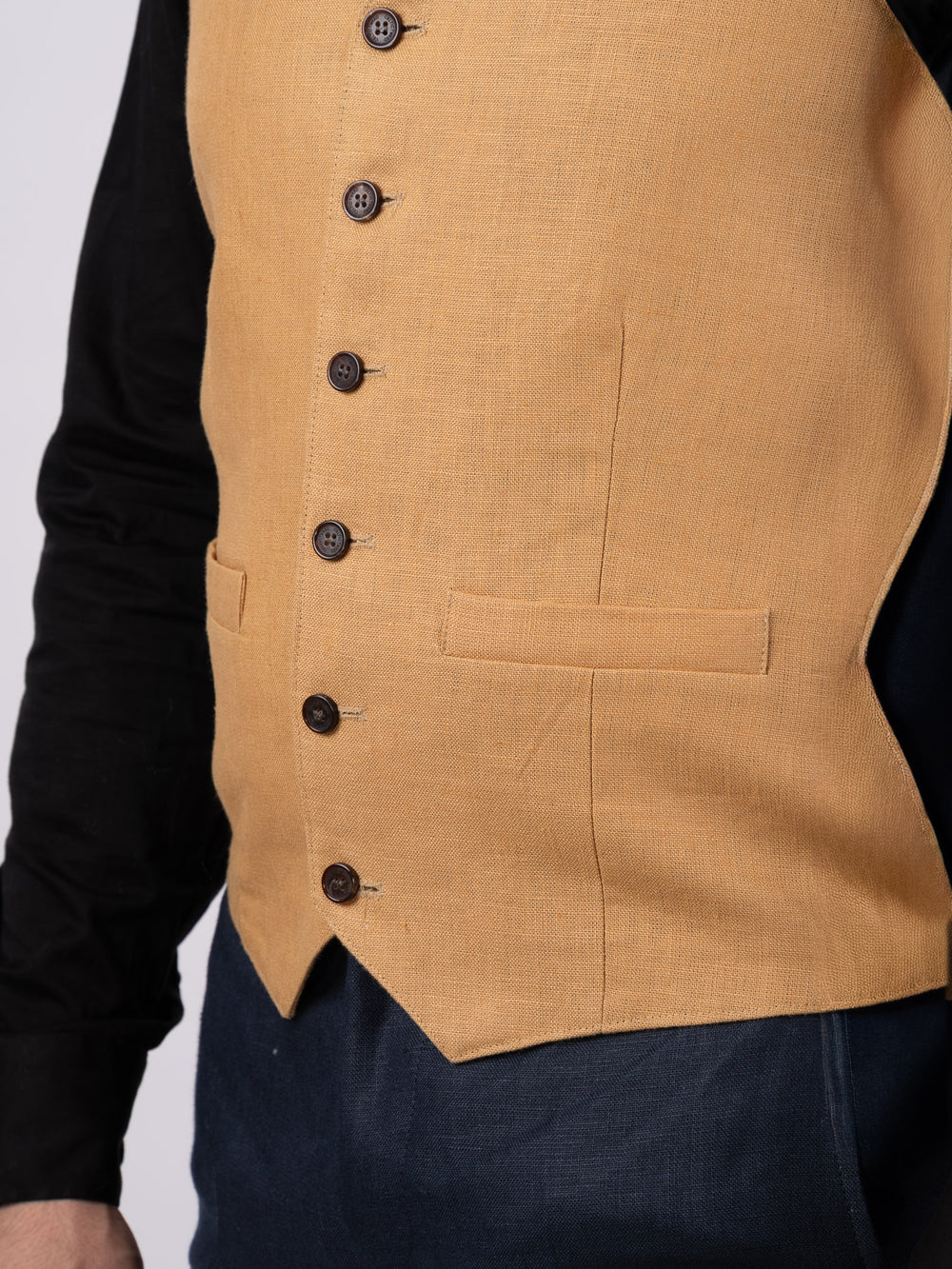 Mens Caramel Linen Waistcoat & Vest