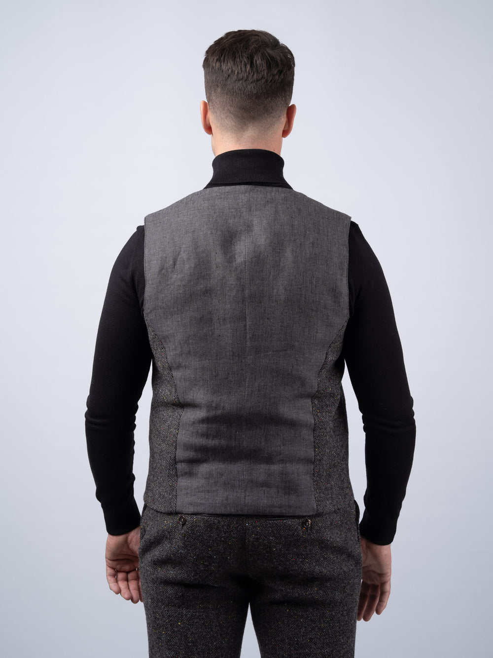 Smoke Herringbone Tweed Waistcoat with Revere With Linen Back